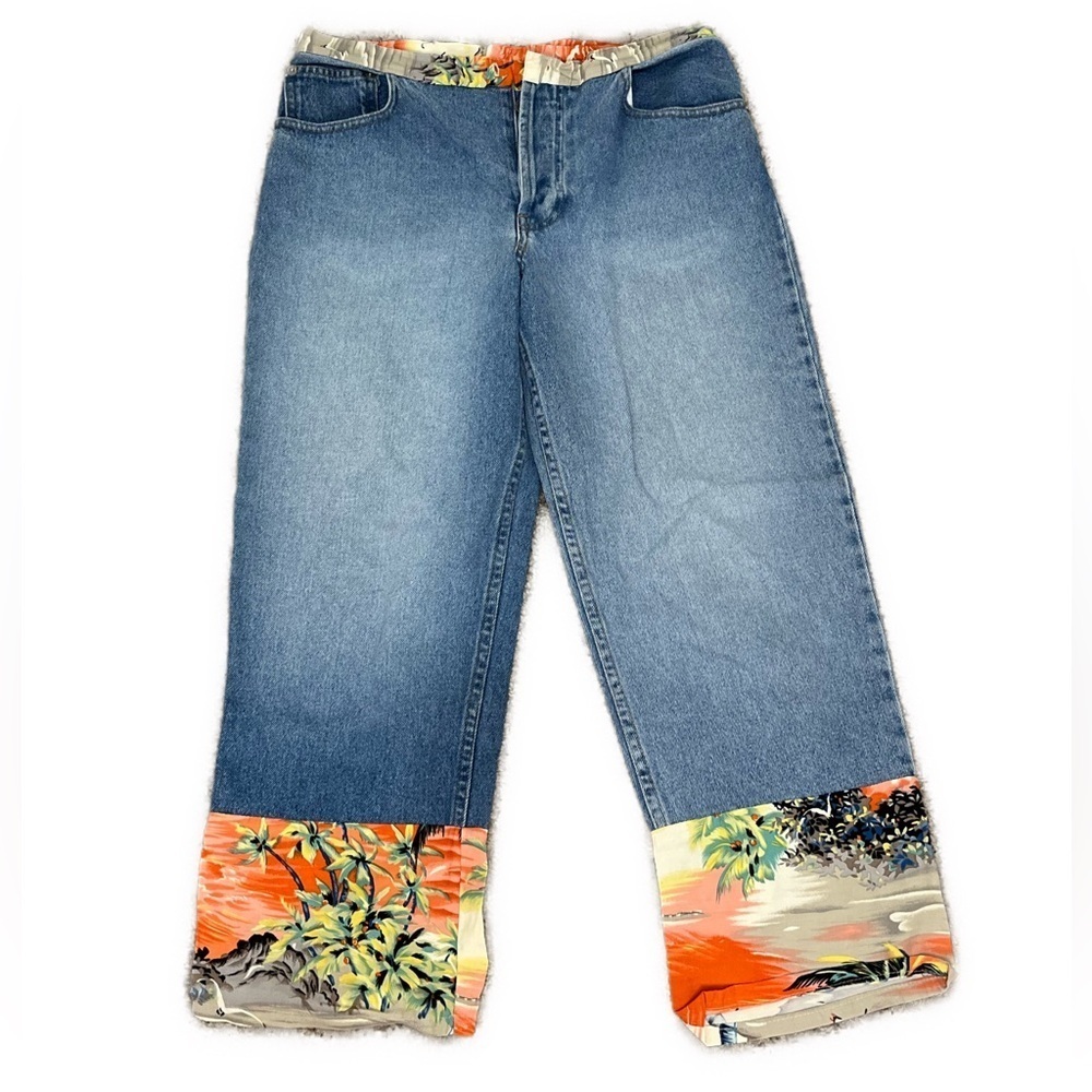 Agolde Rio Palm Tree Print Cuff Jeans Size 29 Y2K